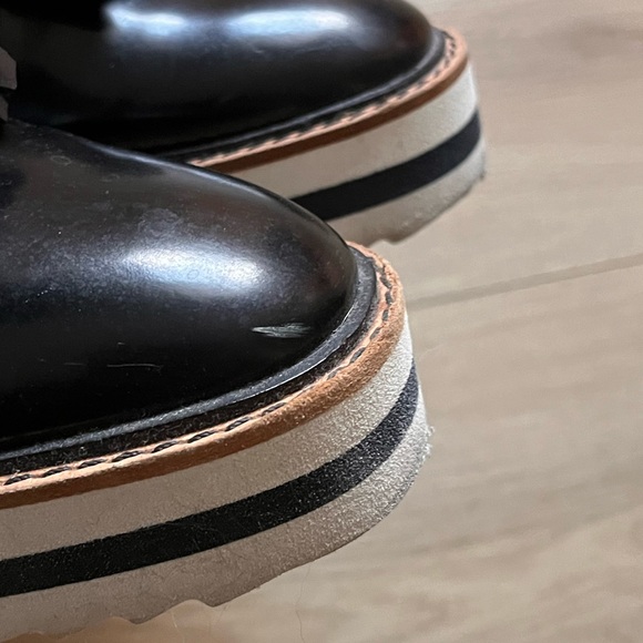 Zara Basic faux patent leather black fringe loafer white platform sole shoe 7.5 - Picture 8 of 16